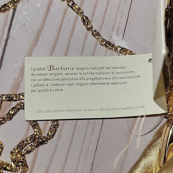 Gorgeous BARBARA Pelletarria Italy Clutch Satin Beaded  Bag  Gold NWT - Picture 4 of 13